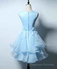 Cute Blue A Line Short Prom Dress, Blue Evening Dress