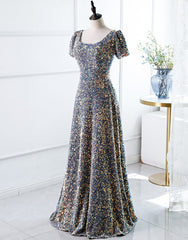 A-Line Square Long Evening Dress with Sequins