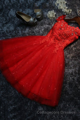 Cute Lace Short A-Line Prom Dresses, Off the Shoulder Party Dresses