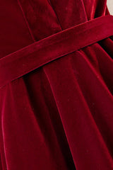 Burgundy Velvet Long Prom Dresses, Simple A-Line Evening Dresses