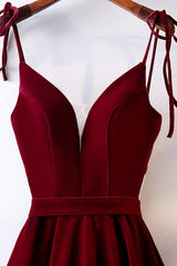 Burgundy Velvet Long Prom Dresses, Simple A-Line Evening Dresses