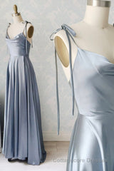 Simple Satin Long Prom Dresses, A-Line Spaghetti Straps Party Dresses