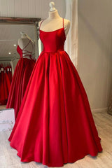 Red Satin Long Prom Dress, Simple A-line Evening Dress