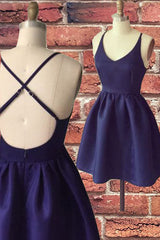 Simple A-line Straps Navy Blue Short Homecoming Dresses