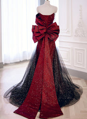 Elegant Black And Red Sweetheart Mermaid Long Prom Dresses, Black And Red Evening Dresses