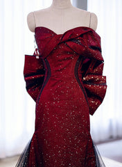 Elegant Black And Red Sweetheart Mermaid Long Prom Dresses, Black And Red Evening Dresses