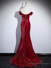 Dark Red Sequins Mermaid Sweetheart Prom Dress, Dark Red Evening Dress