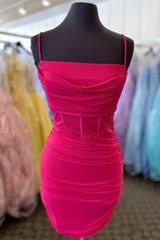 Fuchsia Sheath Satin Straps Homecoming Dresses