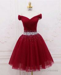 Burgundy Tulle Sequin Short Prom Dress, Burgundy Homecoming Dress, 1