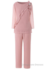 Pink Ruffles 3/4 Sleeves Mother of the Bride Pant Suits