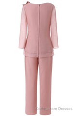 Pink Ruffles 3/4 Sleeves Mother of the Bride Pant Suits