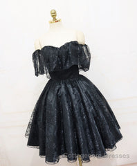 Black Sweetheart Tulle Short Lace Prom Dress, Lace Homecoming Dress