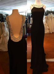 Backless Sleeveless Natural Beading Column/Sheath 2025 Junoesque Black Prom Dresses