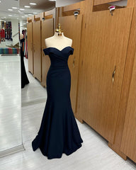 Long Mermaid Prom Dresses Navy Blue Off-the-shoulder Sweetheart Sleeveless