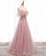 Pink Sweetheart Tulle Long Prom Dress, Pink Tulle Formal Dress, 1