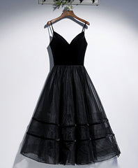 Black V Neck Tulle Short Prom Dress, Black Tulle Homecoming Dress