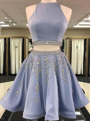 2025 A-Line/Princess Jewel Neck Sleeveless Cut Out Back Beading Two Piece Cut Short/Mini Homecoming Dresses