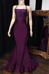 Grape Mermaid Halter Satin 2025 Lace Prom Dresses