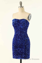 Royal Blue Sequin Strapless Mini Homecoming Dress