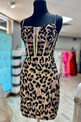 Leopard Print Sheath Straps Homecoming Dress