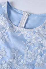 Light Blue Crew Neck Lace Half Sleeve Short Mother of the Bride Dress