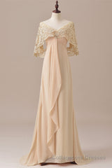 Ruffles Chiffon Long Mother of the Bride Dress with Lace Cape