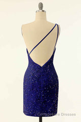 Pink Sequin One-Shoulder Backless Short Formal Dress