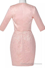 Two-Piece Blush Pink Lace Bodycon Short Mother of the Bride Dress