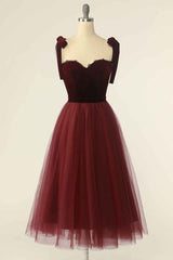 Wine Red Sweetheart Tie-Strap A-Line Short Formal Dress