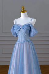 A-line Light Blue and Pink Long Evening Dresses, Blue Party Dresses Prom Dresses