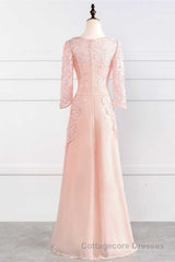 Pink Rhinestone Half Sleeve A-Line Long Mother of the Bride Dress