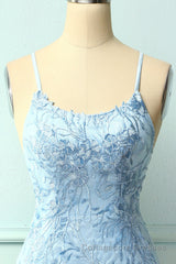 Light Blue Tight Hoco Dress with Appliques