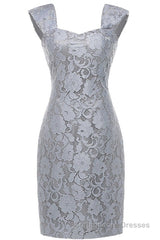 Two-Piece Grey Lace Short Mother of the Bride Dress