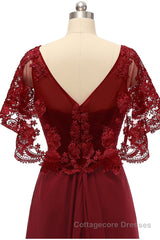 Mermaid Wine Red Ruffled Long Mother of the Bride Dress