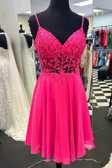 Fuchsia Appliques A-line Straps Chiffon Homecoming Dresses