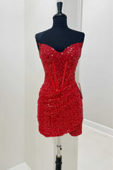 Red Sequined Sheath Mini Homecoming Dresses Club Dresses