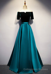 Elegant Velvet Satin Long Prom Dresses, A-Line Evening Dresses