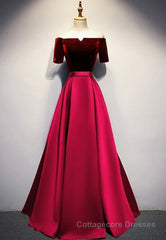 Elegant Velvet Satin Long Prom Dresses, A-Line Evening Dresses