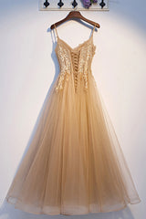 Yellow Tulle Lace Long Prom Dress, A-Line Lace Evening Dress