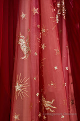 Red Tulle Long Prom Dresses, A-Line Off the Shoulder Formal Dresses