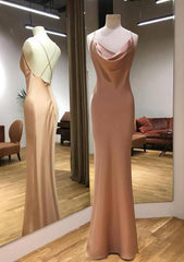 Sleeveless Cowl Neck Long/Floor-Length Sheath/Column Charmeuse Evening Dresses