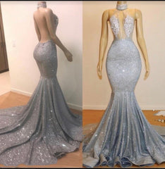 2025 High Neck  Backless Sexy Mermaid Prom Dresses