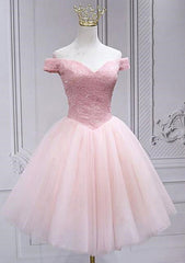 A-line Off-the-Shoulder Sleeveless Tulle Short/Mini Homecoming Dresses With Sequins Beading