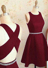 A-line Bateau Sleeveless Short/Mini Homecoming Dresses With Beading Bandage