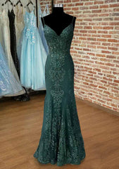 Trumpet/Mermaid V Neck Spaghetti Straps Long/Floor-Length Tulle Prom Dresses With Appliqued Beading