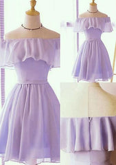 A-line Off-the-Shoulder Short Sleeve Short/Mini Chiffon Homecoming Dresses with Pleated