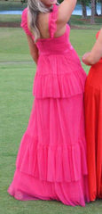 Hot Pink Long Prom Dresses Tulle Formal Evening Dresses