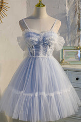 Sky Blue Sweetheart Bow-Back Short Homecoming Dress