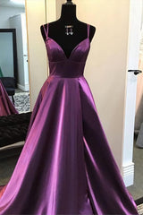 Simply Elegant Purple Prom Dresses With Double Straps 2444