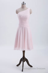 Short Pink One Shoulder Chiffon Homecoming Dress